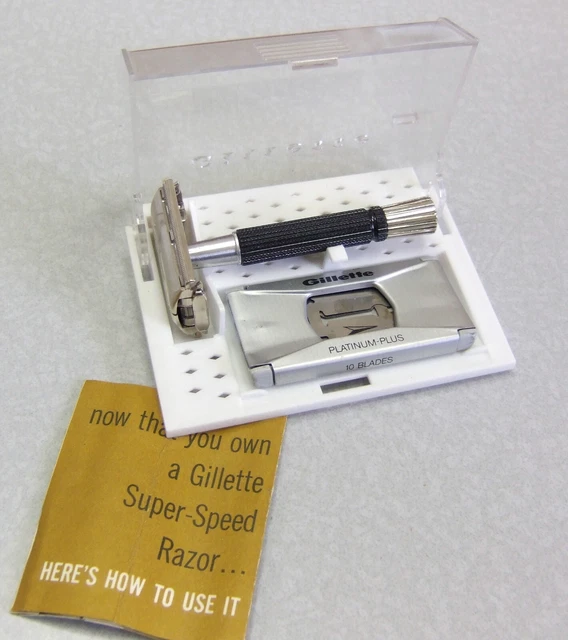 Vintage 1968 Gillette Black Super Speed TTO Double Edge Safety Razor Set