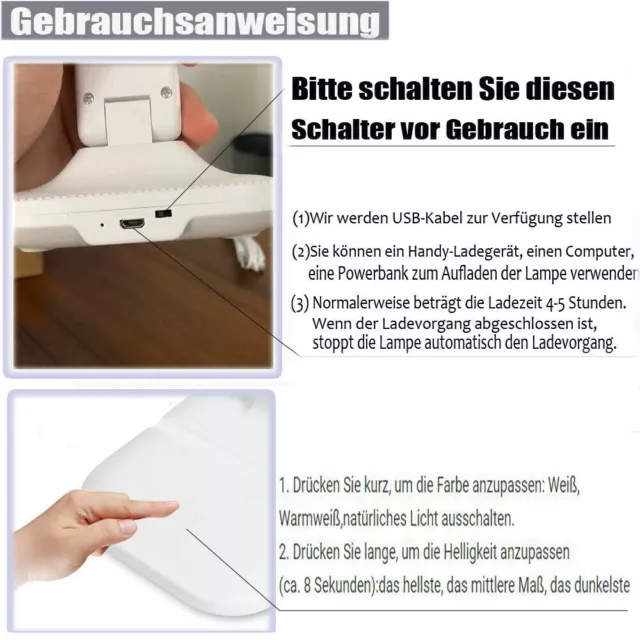 LED Klemmleuchte dimmbar Schreibtischlampe Leselampe flexibel USB Tisch-Lampe DE 3