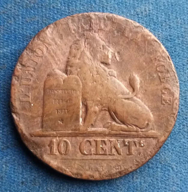 1/11/20) Belgique, 10 Cents, 1833 Cuivre.  "LEOPOLD Ier" belle pièce