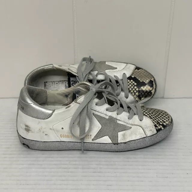 Golden Goose Superstar Sneakers Womens 36 Glitter Midsole Snake Reptile Distress