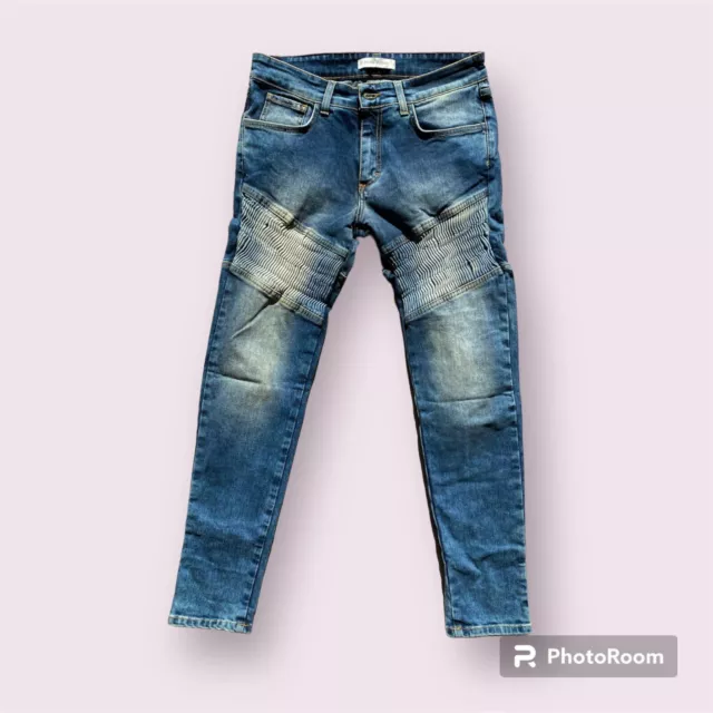 Pierre Balmain Skinny Moto Biker Jeans Blue