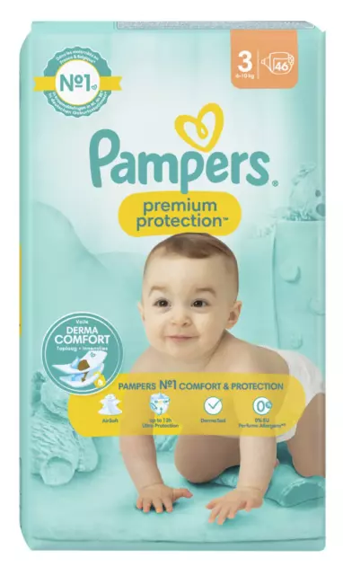 Pack 46 couches PAMPERS Premium Protection Taille 3 (6 à 10KG) Bébé Baby Comfort