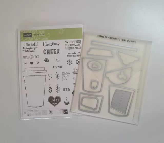 Stampin Up Merry Cafe Stamp Set & Matching Coffee Cups Dies Bundle
