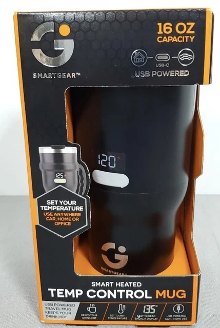Smart Gear Digital Heated Temp Control Travel 16oz Mug Use 3 Amp USB-C 12v Power