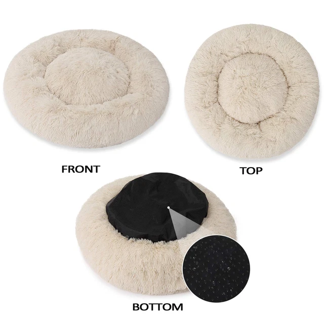 Calming Donut Cat & Dog Bed Fluffy Faux Fur Cuddler For Small Medium Large Pets 2