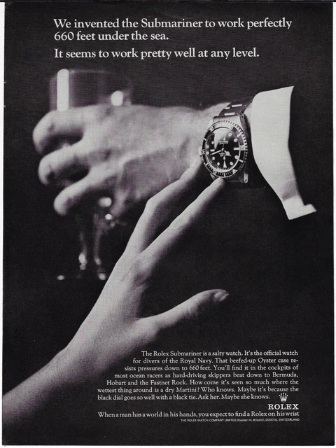 1966 Rolex Submariner Royal Navy Official Diving Watch Tuxedo Original Print Ad