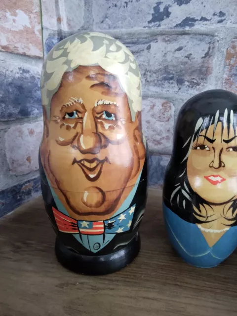 USA President Clinton Family Russian Nesting Dolls With Monica Lewinsky Babushka
