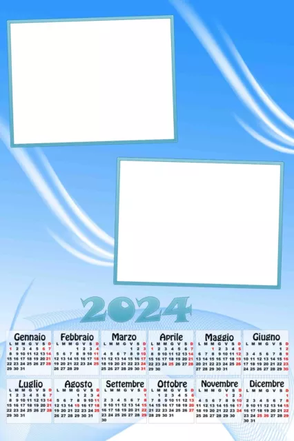 calendario plastificato A4 o A3 personalizzato 2 foto 2024 parete colore AZZURRO