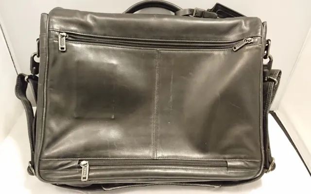 TUMI Mens Leather Laptop Briefcase Work Travel Brief BLACK Used Alpha Crossbody 9