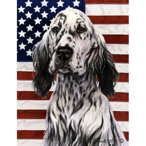 Patriotic (D2) House Flag - Blue Belton English Setter 32469