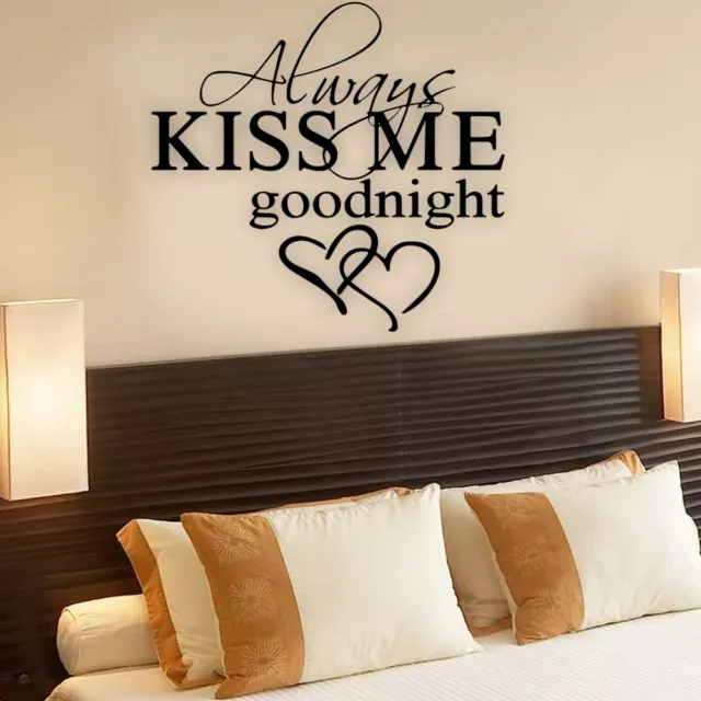 ALWAYS KISS ME GOODNIGHT LOVE Quote Wall Stickers Bedroom Removable Decals DIY