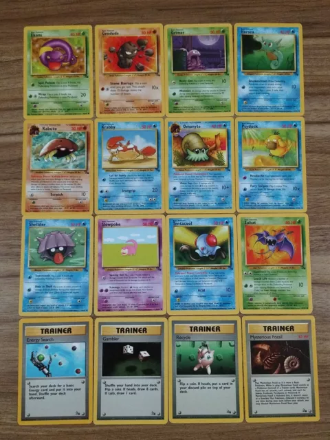 Complete Fossil Common Set - 16 Cards Pokemon and Trainer - /62 WOTC