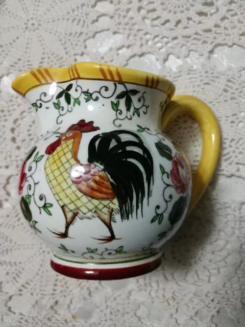 Vintage 1950's Ucagco Early Provincial Rooster & Roses Pitcher Creamer Japan