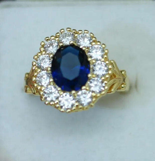 3Ct Oval Cut Lab Created Blue Sapphire Women's Ring In 14K Yellow Gold Plated