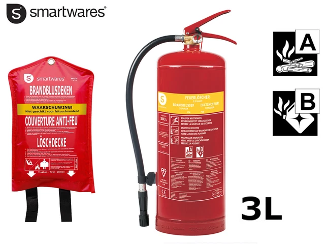 Extintor de espuma 3L protección contra incendios AB + manta de extinción, extintor de incendios coche coche hogar