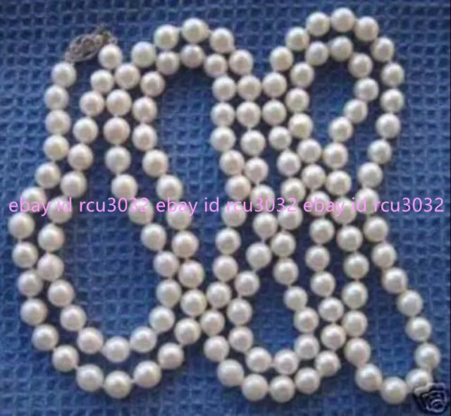 Elegant Pretty Real Natural 7-8mm White Freshwater Pearl Long Necklace 32"