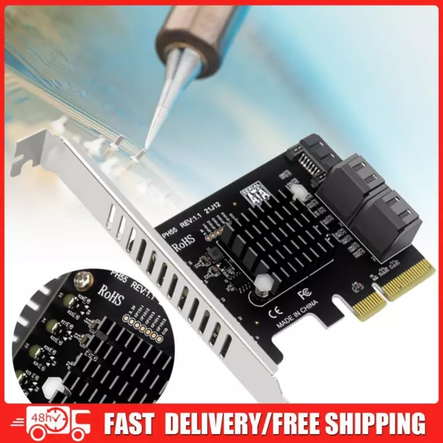 PCIe X4 To SATA3.0 Expansion Adapter Card Jmb585 Chip Durable for Desktop PC
