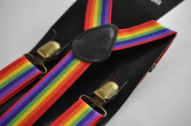 Rainbow Rain Bow Elastic Suspenders Braces Bronze Metal Clips for Men Boys Baby