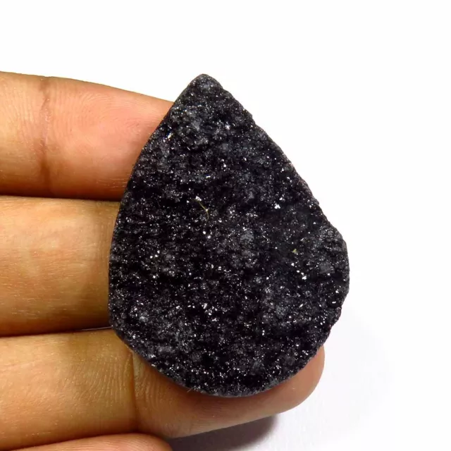 BLACK TITANIUM CRYSTAL DRUZY AGATE CABOCHON PEAR 50 Cts NATURAL GEMSTONE TND-503