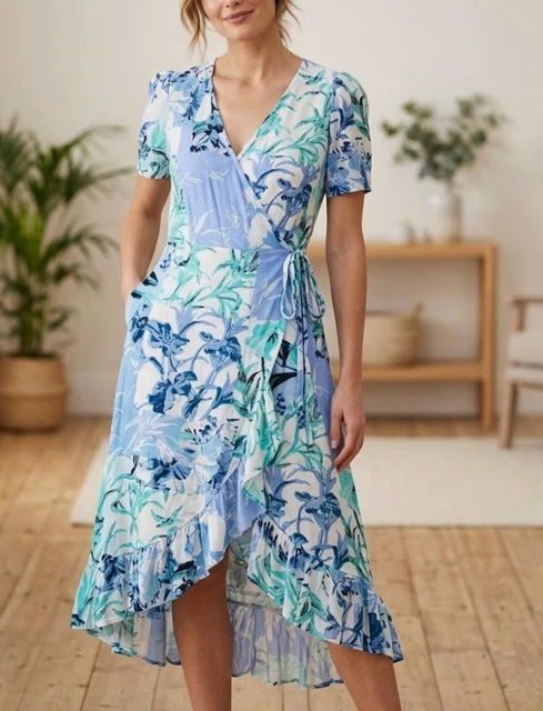 blue wrap dress uk Lola 70s Mini Wrap Dress | Dragonfly Blue main image 0