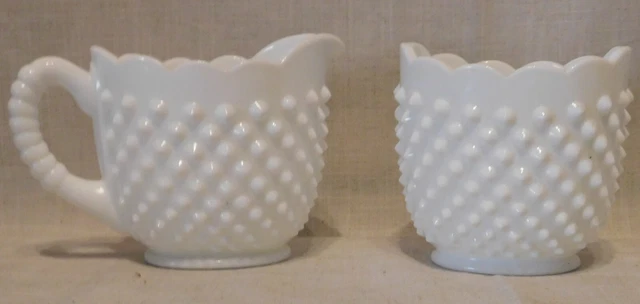 Vintage Milk Glass creamer & Sugar hobnail
