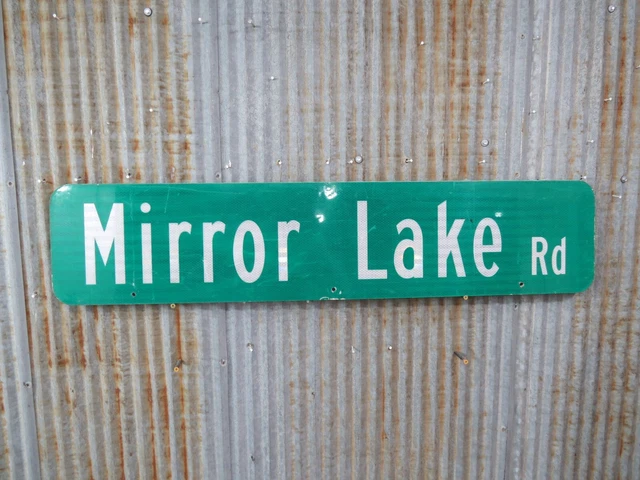 Authentic Used 9 X 42 inch Aluminum MIRROR LAKE Metal Sign Tiki Bar Cabin (14C)