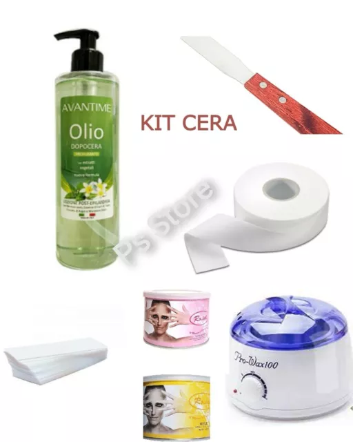 Kit Depilazione Cera Scaldacera Strisce Spatola Rotolo 2 Cere Liposolubili Olio