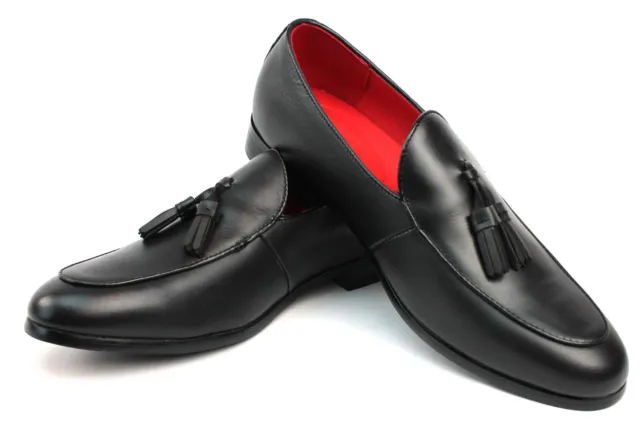 Black Men's Slip On Real Leather Loafer Tassel Dress Shoes Azar Man (NEW )