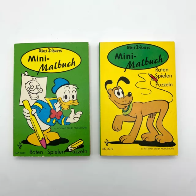 Walt Disney 2 Stück Mini Malbuch 1974 Pestalozzi Verlag Unbemalt Sammler Vintage