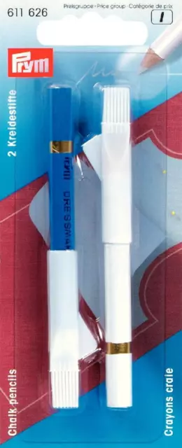 2 Kreidestifte weiß blau Prym 611626 Löschbürste Schneider Kreide Stift