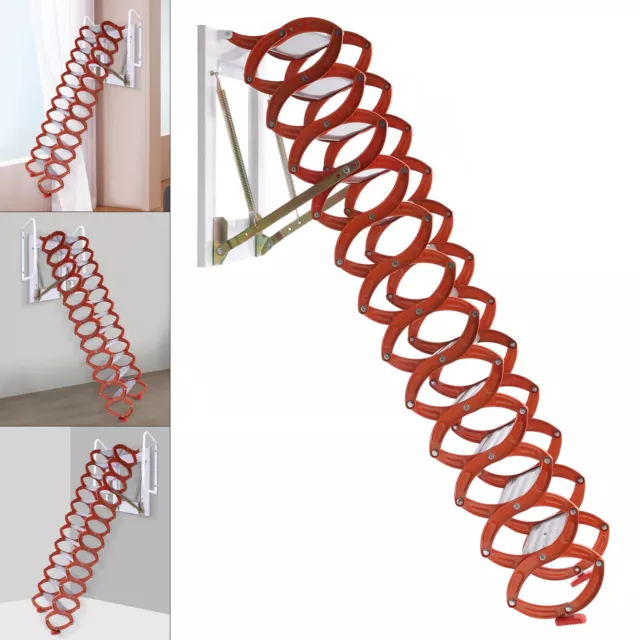 10.17 ft Attic Ladder Folding Loft Ladder 12 Steps Wall-Mounted Stair Non-Slip