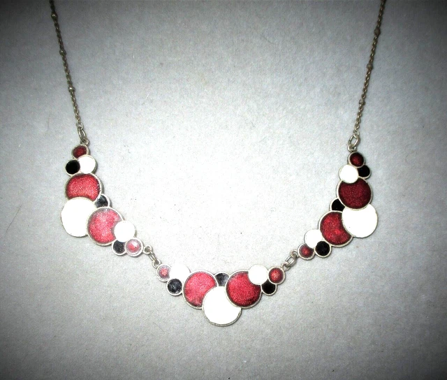 VINTAGE ca.1930'S ART DECO E.P. SILVER - ENAMEL 'BUBBLES' NECKLACE - FRANCE VINTAGE ca.1930'S ART DECO E.P. SILVER - ENAMEL 'BUBBLES' NECKLACE - FRANCE