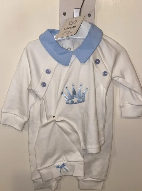 Spanish Style Baby Boy Outfit, White With Blue Ribbons, Christening Age 0-3 Bnwt