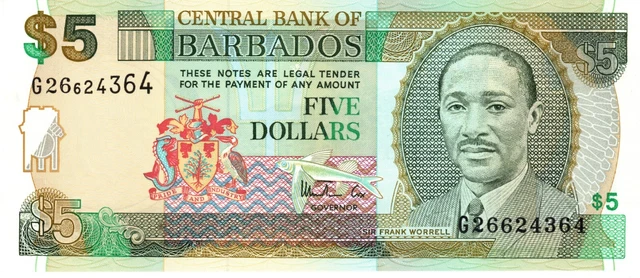 Barbados 5 Dollars, P55, 1999, UNC,