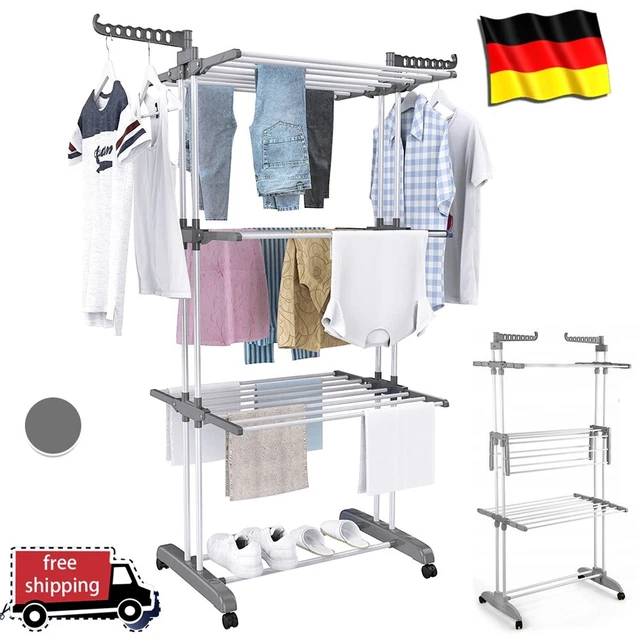 HOMCOM Wäscheständer Turmwäscheständer Mit Rollen Mit 4 Ebenen Standtrockner Ausziehbares Waescheturm Fuer Innen Und Aussen Stahl Schwarz 73 X 45 5 X 177cm Xxl