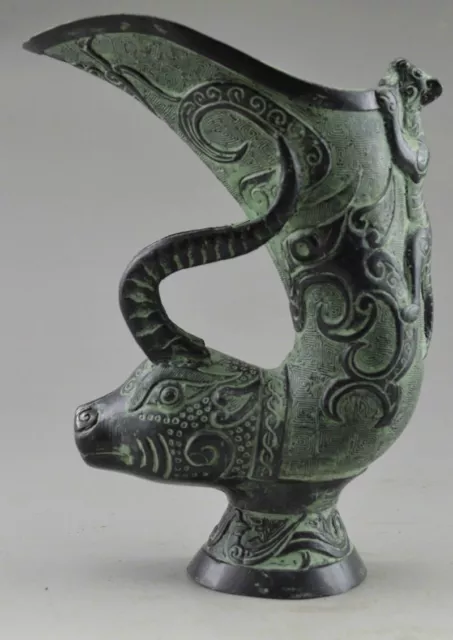 Asia Collectible Decorated Old Handwork Bronze Carved Dragon Gecko Vase nice