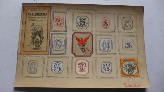 MONOGRAMMES  VIGNETTES   anciens  collés sur carton