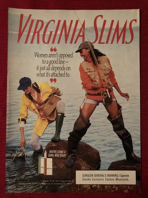 VIRGINIA SLIMS CIGARETTES Sexy Woman Fishing 1987 Print Ad Great to