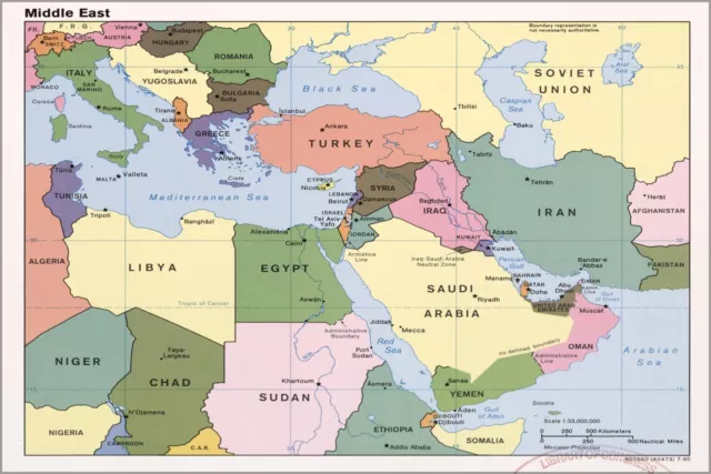 Poster, Many Sizes; Cia Map Of Middle East Iraq Iran Israel 1990 P1