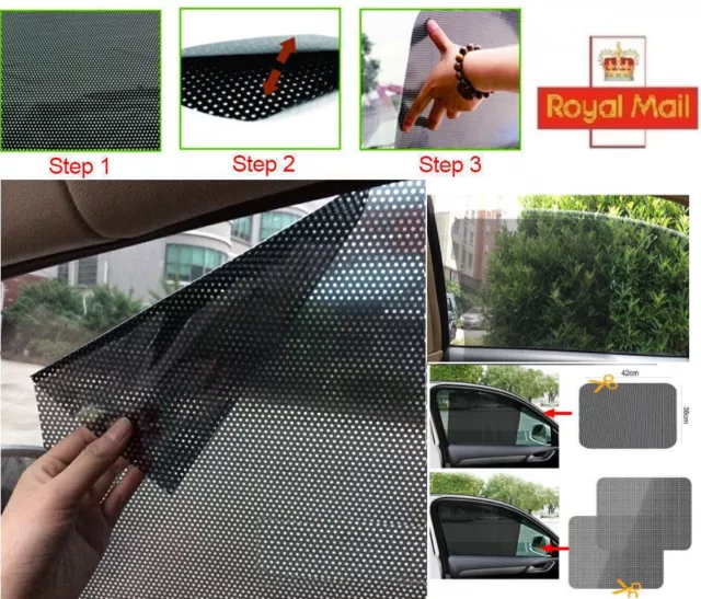 2pcs Car Side Window Mesh Film Windshield Net Sun Shade Sticker UV Protection UK