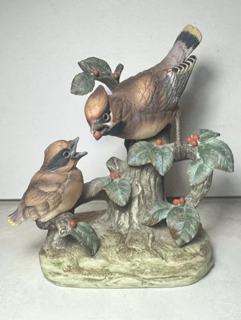 Vintage Andrea By Sadek Waxwing Bird Porcelain Figurine Mama & Little Bird Japan