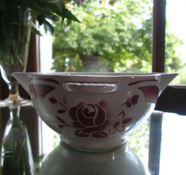 Vintage ancienne saucière faience Badonviller bouquet rose rouge parfait état