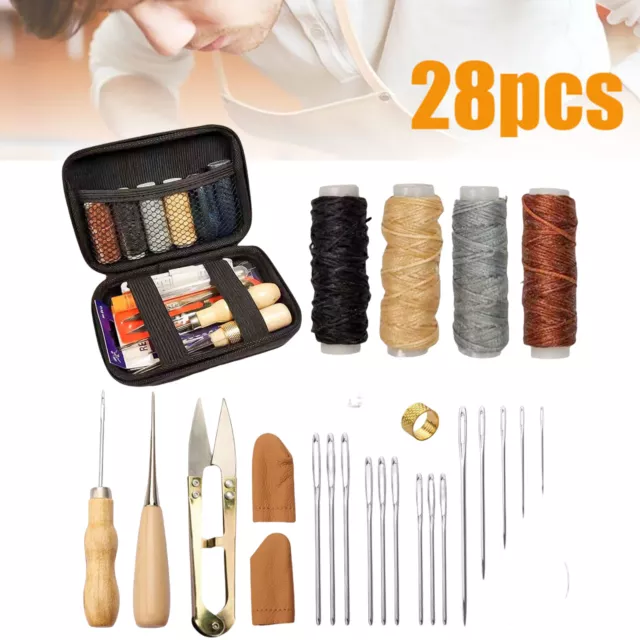 28 piezas Agujas de costura de hilo encerado de cuero Wl Herramientas manuales para coser artesanal Kit