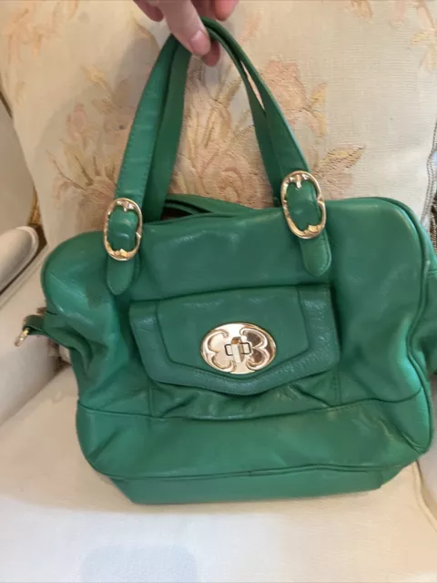green Leather  Emma fox purse handbag  gold hardware satchel