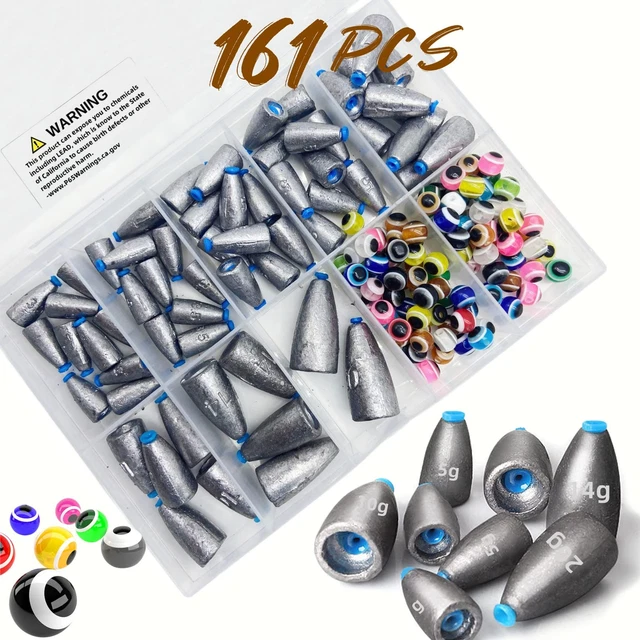 161Pcs/Box Worm Fishing Sinker Weights Kit with Soft Plastic Core（20g...