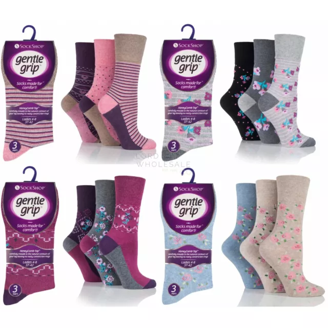 SockShop Gentle Grip Ladies 6 Pairs Cotton Non Elastic Top Diabetic Socks UK 4-8