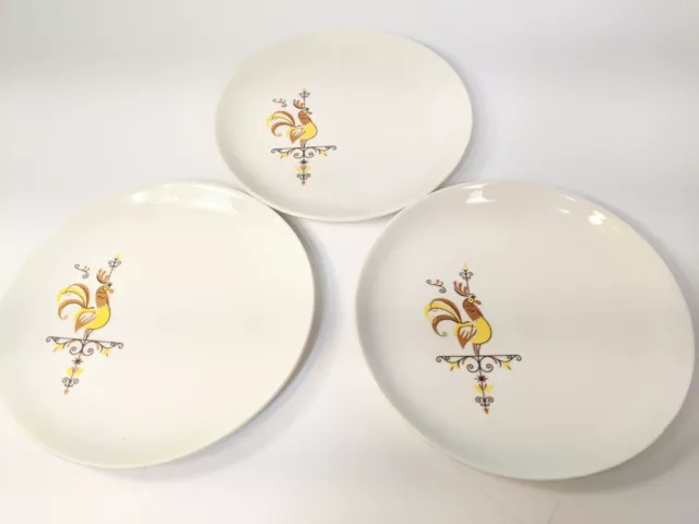 3 Cock O' The Walk Salem Pottery Saucers Vintage Mid Century Rooster