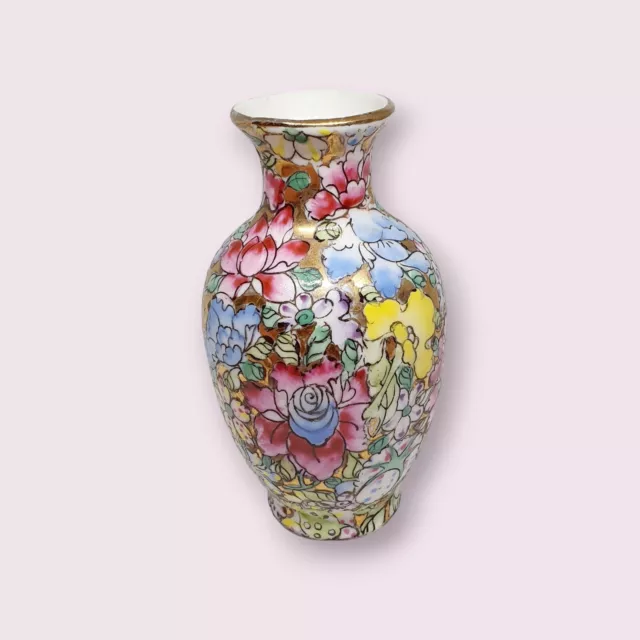 Chinese Famille Rose Porcelain Handpainted 1000 Flowers Vase Chintz Vintage VTG