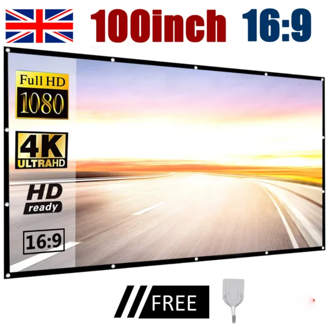 Portable 100'' inch Fabric Matte White Projector Projection Screen Home Cinema