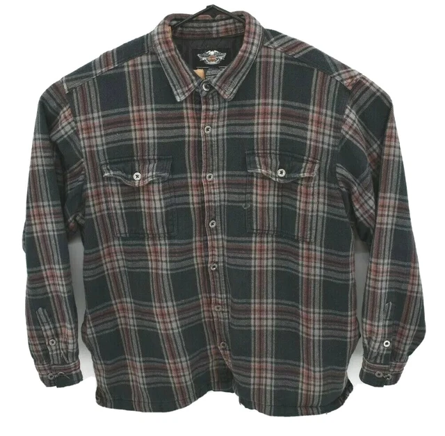 HARLEY DAVIDSON MOTORCYCLES Men's Quilted Flannel Shirt Jacket Sz 2XL